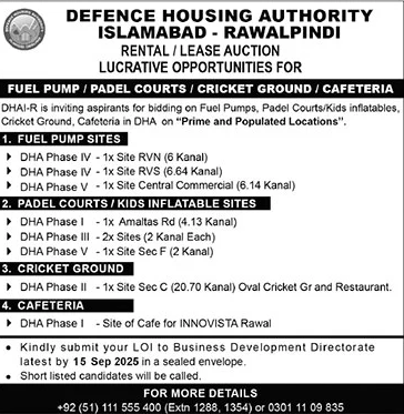 Defence Housing Authority Islamabad Tender Notice